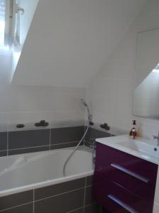 吕兹-圣索沃尔Les coquelicots的带浴缸、水槽和镜子的浴室