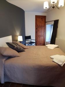 塞特卡萨斯Apartaments Can Bundanci的一间卧室配有一张大床和两个枕头