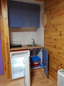 塞拉内华达Estudio en Edificio Presidente的一个带水槽和开放式冰箱的小厨房