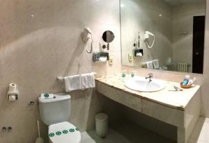 卡尼略洛克德卡斯特尔酒店的一间带水槽、卫生间和镜子的浴室