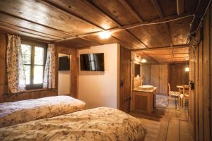 布伦纳山口格里斯Gabis kleine Spezerey的一间卧室配有两张床和一台电视。