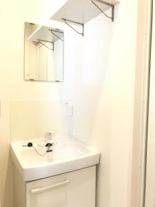 福山ROSE ROOM的白色的浴室设有水槽和镜子