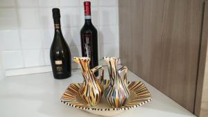 阿纳尼Da Vittoria的装有一瓶葡萄酒和两杯酒的盘子