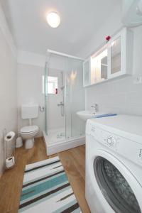 布里尼holiday home on DUGI OTOK - OTOK的白色的浴室内配有洗衣机。