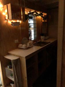 耐莉湾SEA-green的厨房配有水槽和带灯的台面