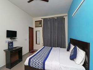 诺伊达Hotel Akash Palace的一间卧室配有一张大床和电视