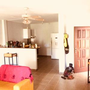 MontjolyL'Eskale Guyane的带沙发的客厅和厨房