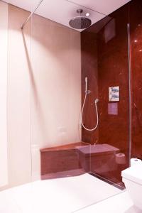瓦尔德布龙仕维策尔公园酒店的浴室设有玻璃淋浴间和卫生间