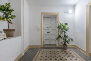 巴勒莫Qasr Home Beautiful apartment in Palermo的走廊上有一扇门和一棵植物
