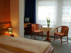 巴特萨克萨乌苏拉酒店-膳食公寓的酒店客房带一张床、一张桌子和椅子