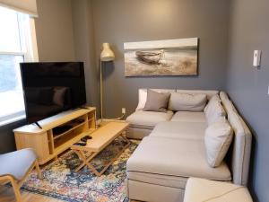 渥太华Charlotte Suites- Downtown的带沙发和平面电视的客厅