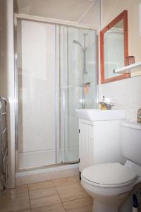 波洛克Lowerbourne House Studio的带淋浴、卫生间和盥洗盆的浴室