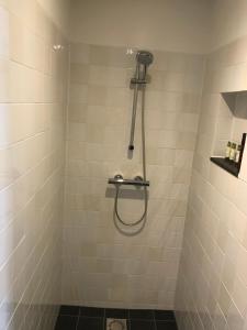 菲赫特B&B 'het Gripshuis'的瓷砖浴室内带软管的淋浴