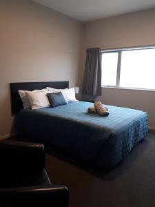 提马鲁诺斯帕克汽车旅馆的一间卧室配有一张带枕头和窗户的床