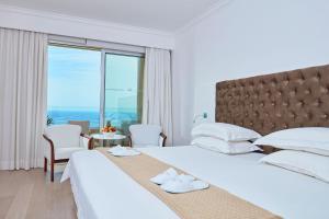 普罗塔拉斯格雷西安公园酒店的酒店客房设有两张床和大窗户。