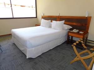兰卡瓜安第斯海酒店的卧室配有白色大床和电话