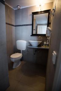 易莫洛林Afroessa Hotel by Pearl Hotel Collection的一间带卫生间、水槽和镜子的浴室