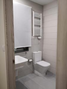 巴尔多维尼奥A Torre do Lago的白色的浴室设有卫生间和水槽。