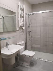 巴尔多维尼奥A Torre do Lago的浴室配有卫生间、盥洗盆和淋浴。