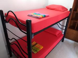 圣玛尔塔Apartamento Ana的红色双层床,红色的上铺