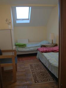 SierpnicaDziki domek的小房间设有两张床和窗户
