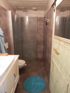 雪平Stallet B&B的带淋浴、卫生间和盥洗盆的浴室