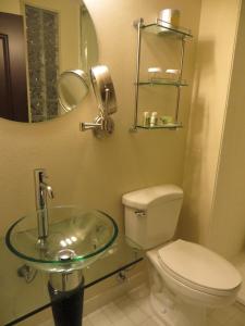 皮奥里亚马克吐温酒店的一间带水槽、卫生间和镜子的浴室