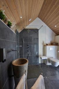 勒孔凯莱加莱白朗度假屋酒店的带淋浴、浴缸和卫生间的浴室