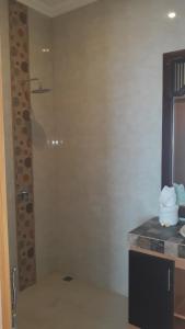 罗威那Asiana Lovina Hotel的带淋浴和盥洗盆的浴室