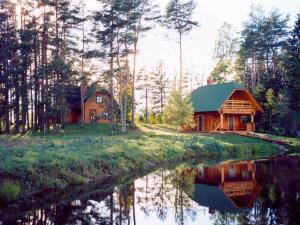 Dzērbene阿维特涅基酒店的河边树林中的小木屋