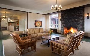 沃尔卡诺Volcano House的带沙发和壁炉的客厅