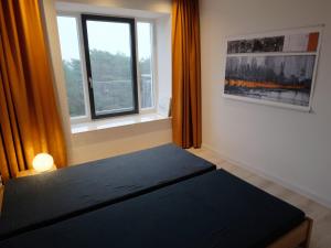 宾茨Ferienwohnung Albatros的一间卧室设有一张床和一个窗口