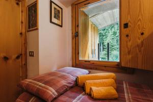 摩德纳迪-坎皮格里奥CENTRAL WOODEN CHALET WITH FOREST VIEW的一张位于带大窗户的房间内的床铺