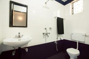 帕罗林Crystall Goa, Onyx Edition的一间带水槽、卫生间和镜子的浴室