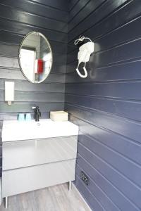布鲁日Kuai Guestroom Brugge的蓝色的浴室设有水槽和镜子
