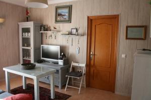 巴尔巴特Don Pelayo的客厅配有书桌、电视和门