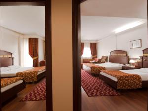欧库卡拉Botanik Hotel的酒店客房设有三张床和一间客厅。