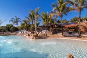 布罗塔斯Recanto Alvorada Eco Resort的棕榈树度假村的游泳池