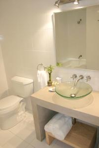 危地马拉月光石酒店的一间带水槽、卫生间和镜子的浴室