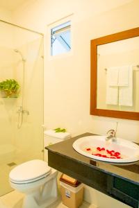 美奈PHAM GIA HOTEL Mui Ne的一间带水槽、卫生间和镜子的浴室