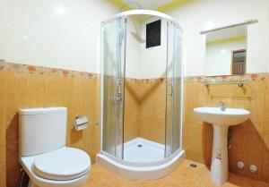 胡鲁马累UI客栈酒店的带淋浴、卫生间和盥洗盆的浴室