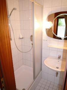 鲁波尔丁加尼泽兰卡旅馆的带淋浴和盥洗盆的浴室