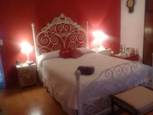 布宜诺斯艾利斯Mi Lugar en el Mundo的一间卧室配有一张带两盏灯的大型白色床。