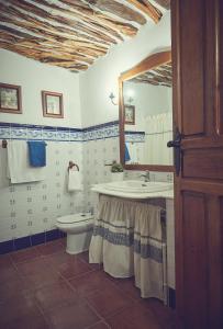 莱图尔Casa rural rincón de Letur的一间带水槽、卫生间和镜子的浴室