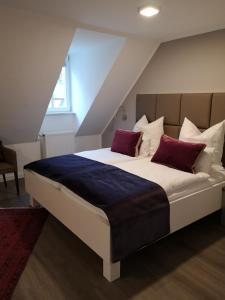 阿沙芬堡Trip Inn PostApart Aschaffenburg的一间卧室配有一张带红色枕头的大床