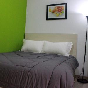 雅加达Rumah99的绿色墙壁间的一张床位