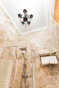 敖德萨Hotel Baron的带淋浴和吊灯的浴室