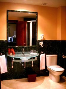 塞哥维亚牧场酒店的一间带水槽、卫生间和镜子的浴室