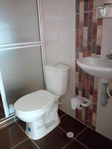 萨帕托卡Hotel Casa Oasis的一间带卫生间和水槽的浴室