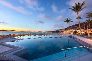 波多·纳奥斯索尔拉帕尔玛酒店的一座棕榈树和海洋的大型游泳池